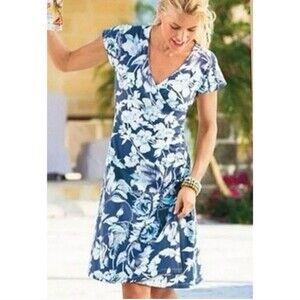 Soft Surrounding SP Shapely Anywhere Floral Faux Wrap Blue